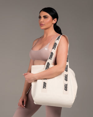 Branded Strap Tote Bag - Cream