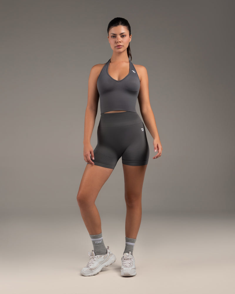 Empower Halterneck Crop Top Smoke Grey