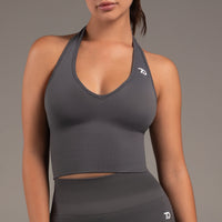 Empower Halterneck Crop Top Smoke Grey