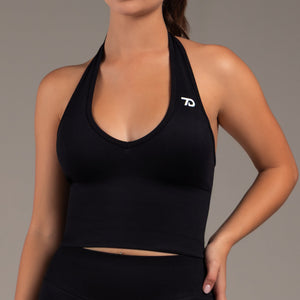 Empower Halterneck Crop Top Black